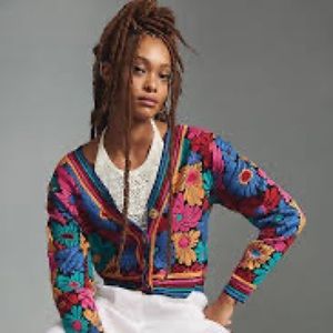 Anthropologie Farm Rio Daisy Cardigan Sweater Size XL NEW Button Up Colorful